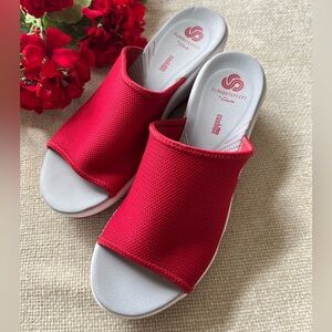 Cloudsteppers by Clark's Red Wedge Slip On Sandals Size 8